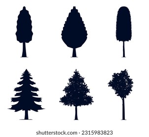 Set of tree silhouettes, vector illustrations.