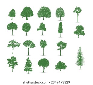 Set of tree silhouettes, vector silhouette of tree svg