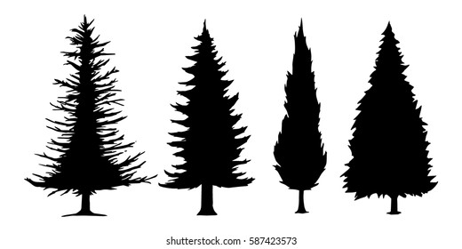 Set Of Tree Silhoutte Vector Illsutration