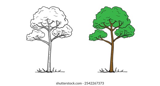 Conjunto de bosquejo de árbol dibujado a mano estilo de contorno. Ilustración vectorial. 