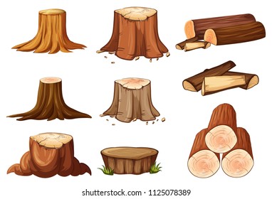 A Set of Tree Stump and Timber illustration