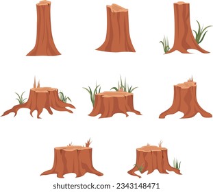 set of tree stumps vector illustration,isolated on white background, felled tree, cut out tree