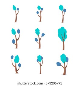 Set of tree style vector flat collection stock