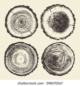 Set of tree trunks, vector illustration, hand drawn