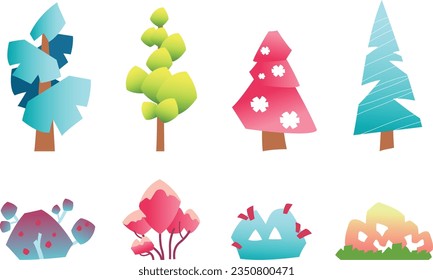 
Set of tree and tussock flat design
