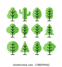 Set of Tree vector design illustration. Nature Tree vector in flat design style for decorative background graphic element. Simple Tree icon, logo, sign and symbol vector illustration.