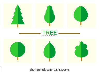 Set of tree vector flat collection stock. Template design.