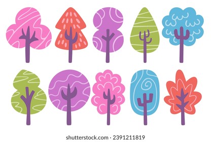 Set of tree vector icons. Illustrations on white background.