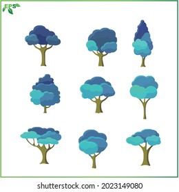 set of tree vector illustrations with flat design concept