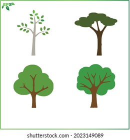 set of tree vector illustrations with flat design concept