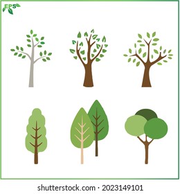 set of tree vector illustrations with flat design concept