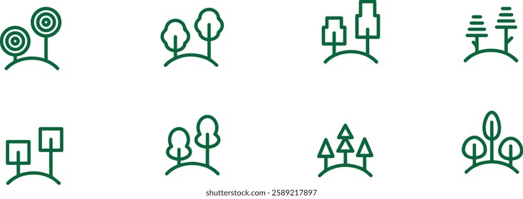 set of tree vector line icons , plant