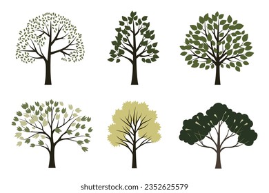 Set of tree vector in simple flat style isolated on white background