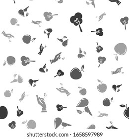 Set Tree, Watering sprout, Apple and Sprout in hand of environmental protection on seamless pattern. Vector
