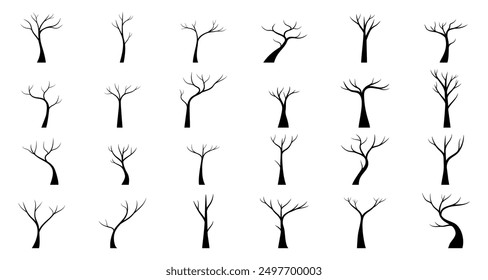 Set of Tree without leaves silhouette isolated on white background. Trees for Halloween. Vector illustration