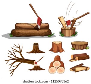 A Set of Tree and Wood illustration