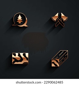 Set Tree, Wooden axe, beam and  icon with long shadow. Vector