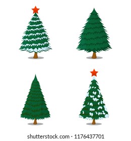 Set of Tree XMas Isolated icon. Cartoon style. Vector Illustration for Christmas day.