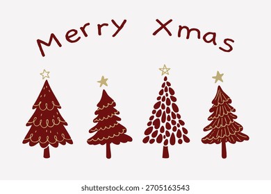 set tree xmas shape simple minimalist. line art flat design