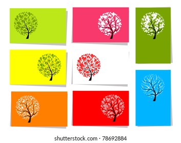 Set of trees, 10 cards for your design with place for your text