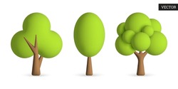 Set Of Trees 3d Vector Icons. Collection Of Green Trees On White Background. Design Elements. Vector Illustration In Cartoon Style.