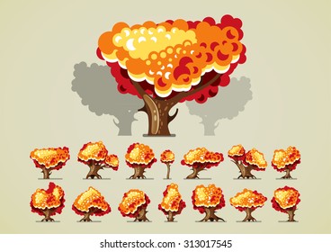 Set of trees in autumn for video games