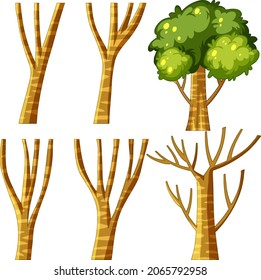 Conjunto de árboles y ramas en la ilustración de fondo blanco