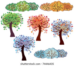 Set of trees and bush of four season