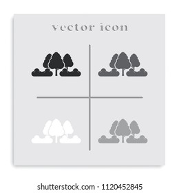 Set of trees and bushes flat black and white vector icon. Natural illustration.