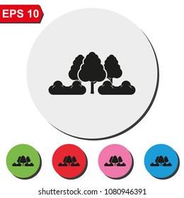 Set of trees and bushes flat round colorful vector icon. Natural illustration.