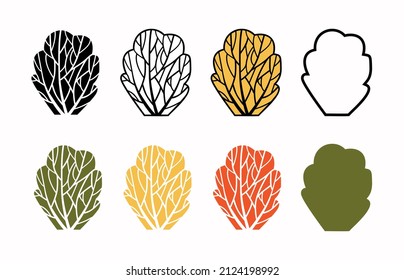 Eine Reihe von Bäumen oder Sträuchern, die Idee von Herbstbäumen, Silhouetten und Konturen. Schöne abstrakte Formen.
