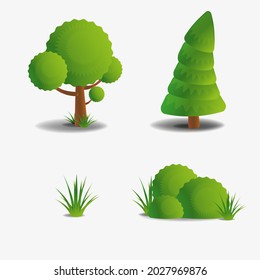 Conjunto de árboles y arbustos. Ilustración vectorial.