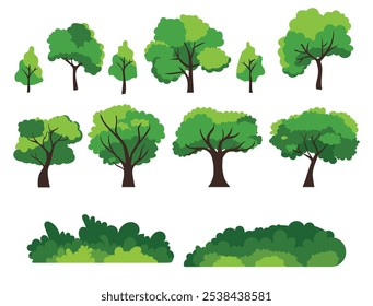 Conjunto de árvores e arbustos ilustração de stock vetorial