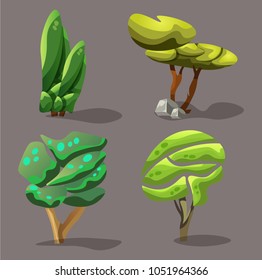 set of trees for a cartoon or a game on a simple background
