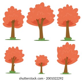 Set of trees in cartoon style isolated on white background vector illustrstion