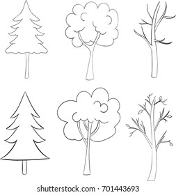 Set of trees. Coloring book.