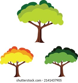 a set of trees in the colors of autumn, summer, spring