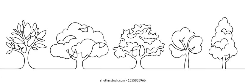Set trees    continuous line drawing  Vector illustration