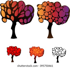 set of trees with crowns of hearts on a white background