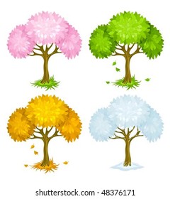 set of trees from different seasons vector illustration
