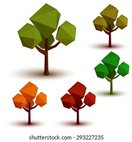 Set of trees in different times of the year in style lowpoly