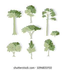A set of trees. Environment. Vector illustration. Paper art.Isolated. On a white background.