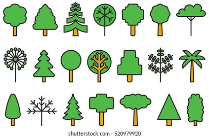 set of TREES filled line icons
