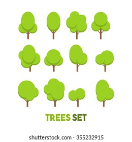 set of trees flat clip art