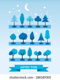 Set of trees. Flat design. Winter tree symbols. Tree icons. 