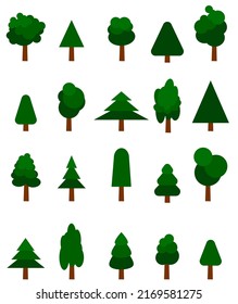 A set of trees in a flat game style, vector graphics.