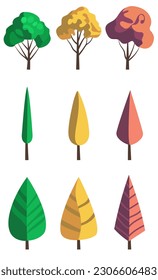 A set of trees in a flat game style, vector graphics. EPS10