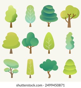 A set of trees, Flat illustration layout for designs, Set of abstract tree.