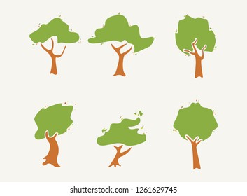 set of trees forest botanical