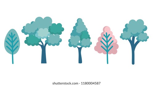 set trees forest icons
